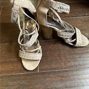 Carlos Santana Taupe Braided Lace-Up Block Heel Sandals